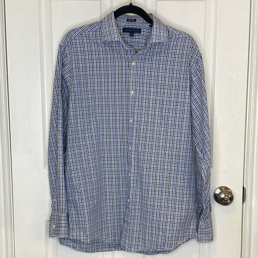 Tommy Hilfiger Blue Gingham Cotton‎ Dress Shirt Office US L - Picture 2 of 16